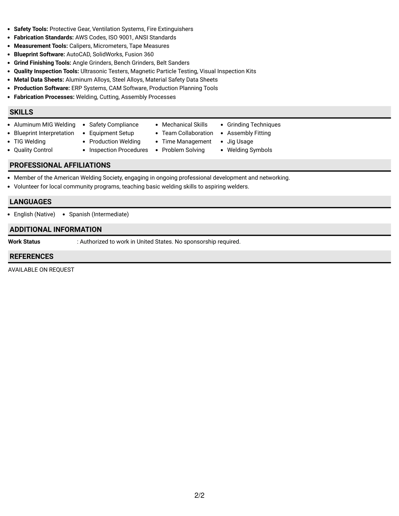 Resume Example Page 2