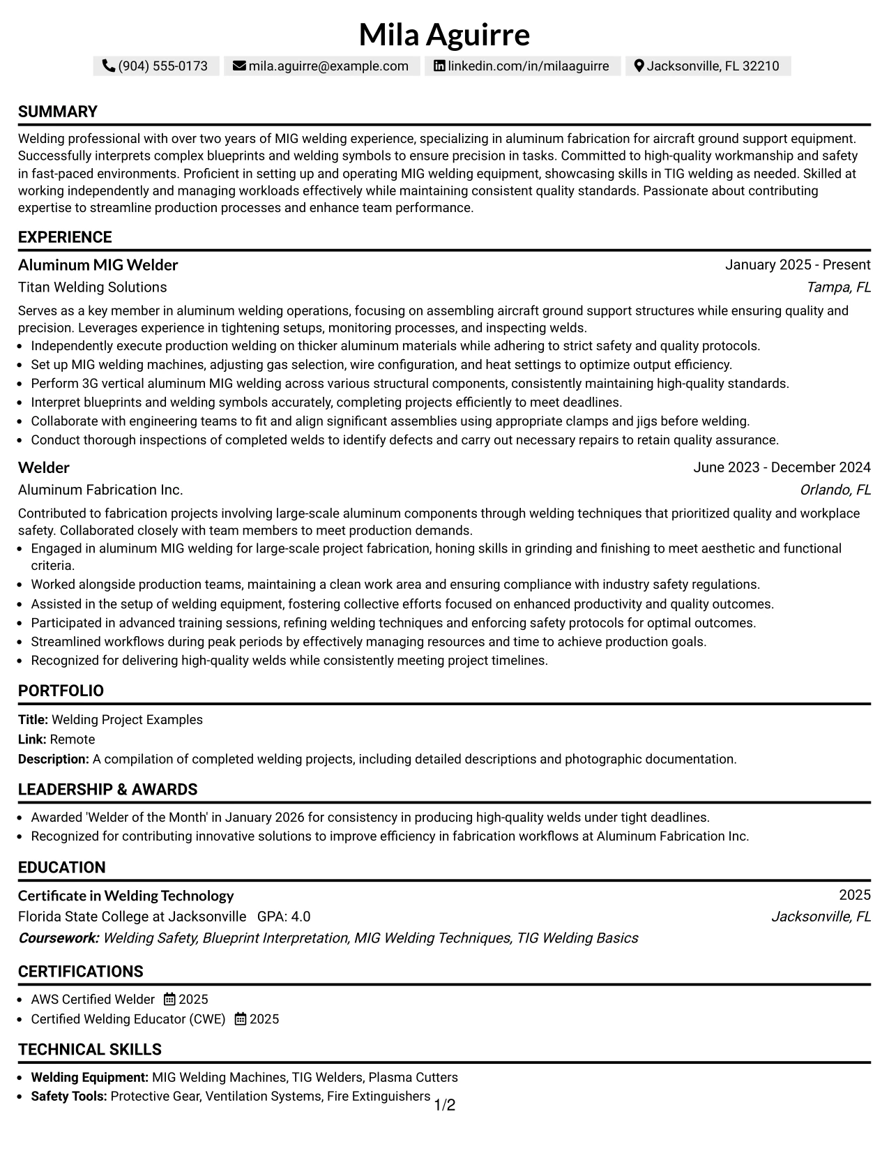 Resume Example Page 1