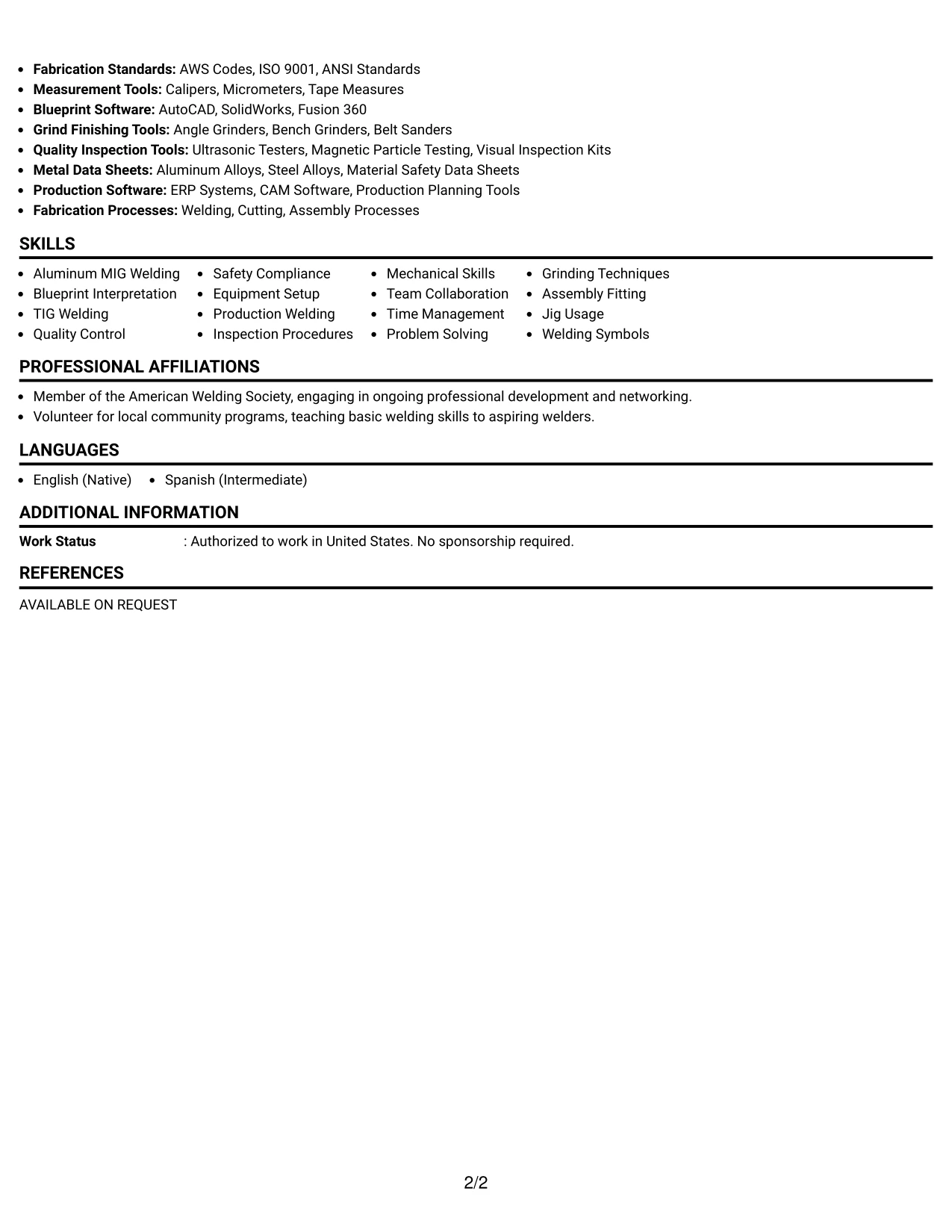Resume Example Page 2