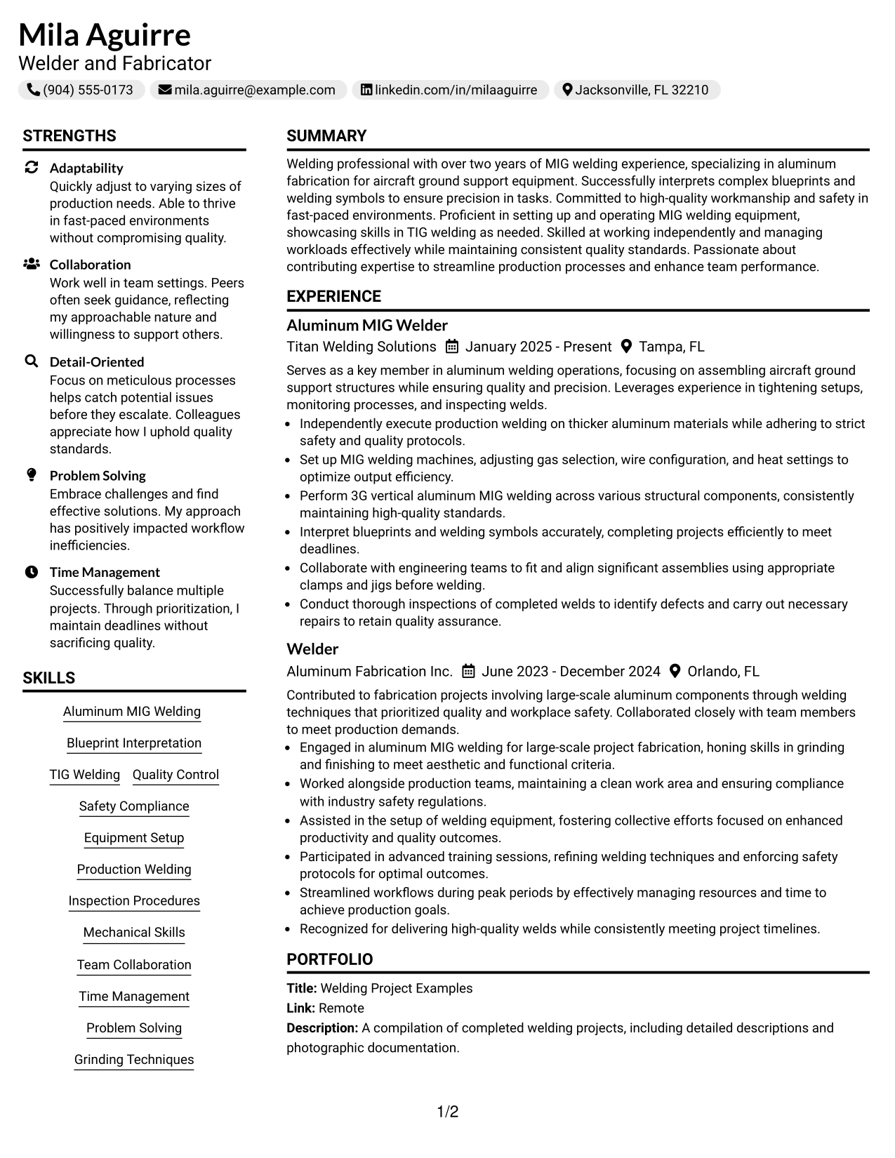Resume Example Page 1