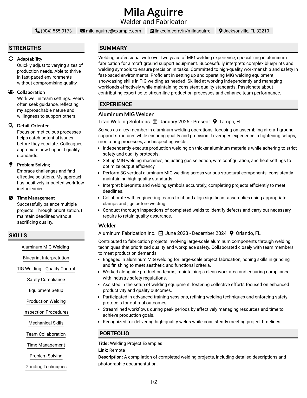 Resume Example Page 1