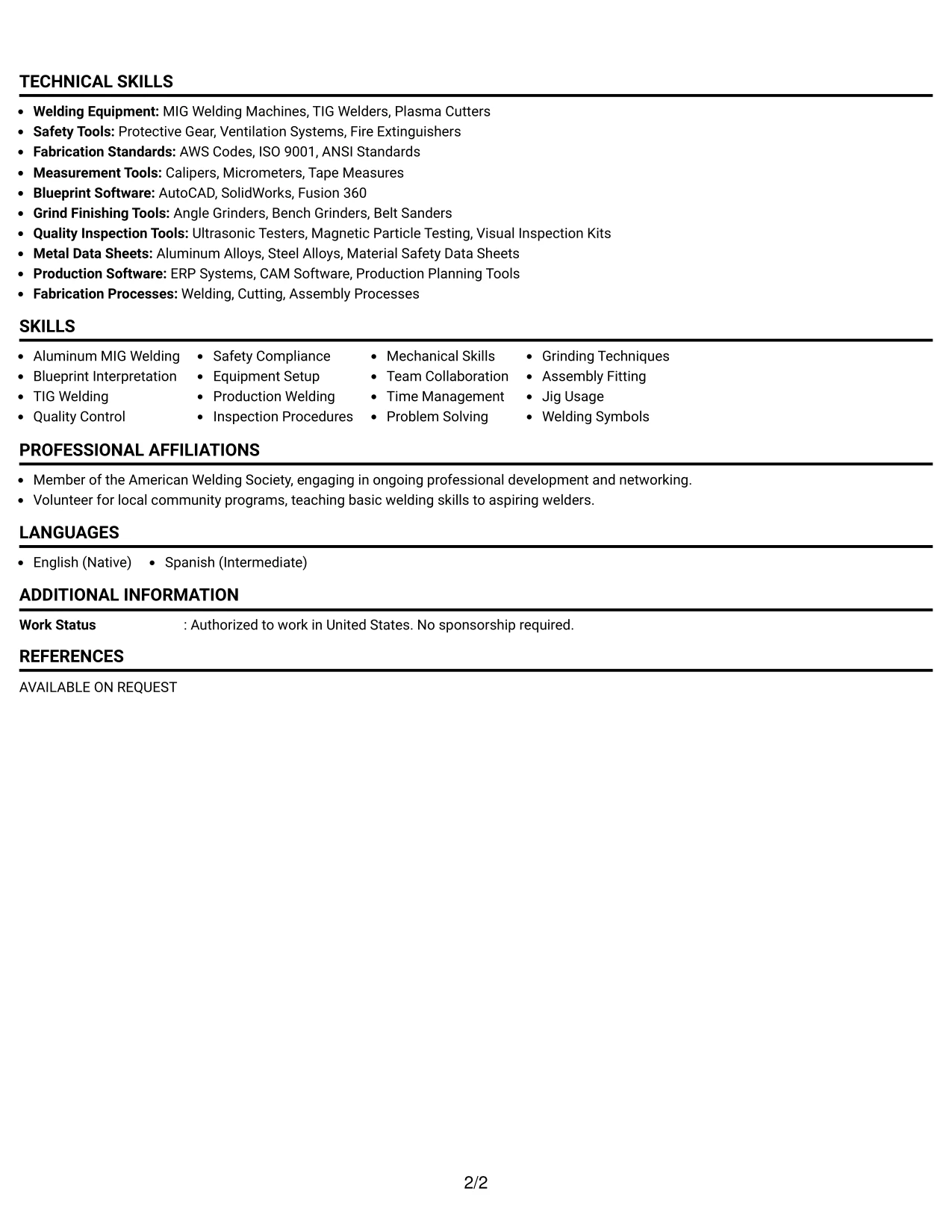 Resume Example Page 2
