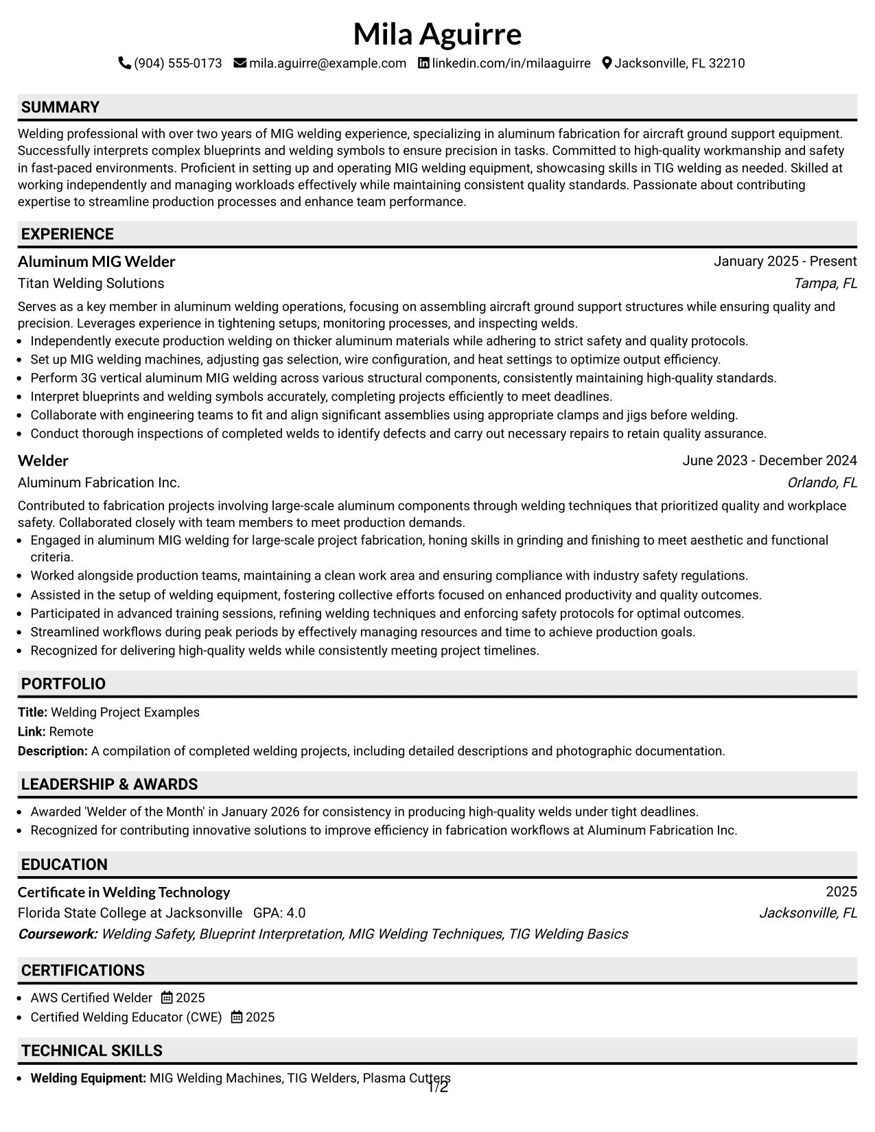 Resume Example Page 1
