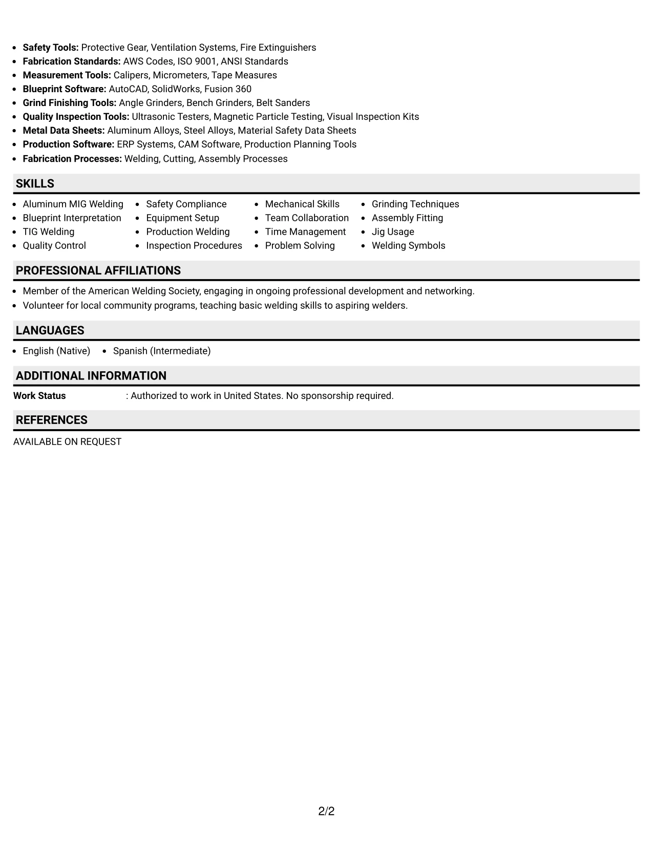 Resume Example Page 2