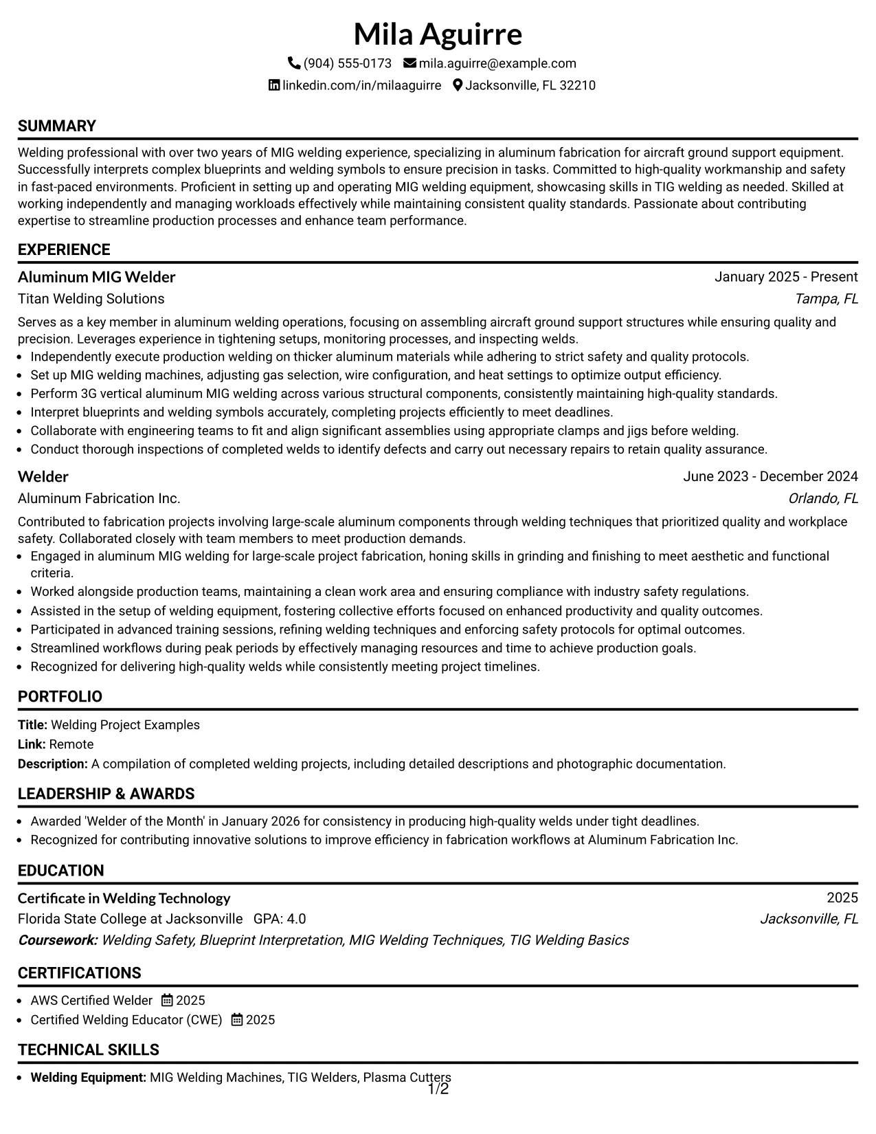 Resume Example Page 1