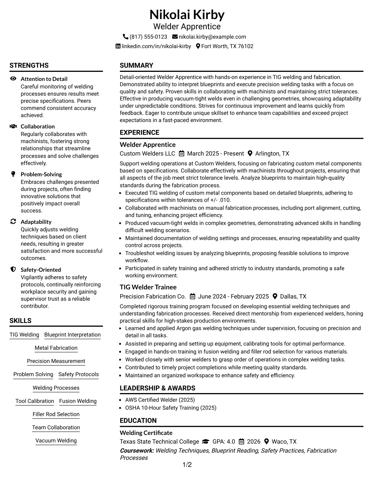 Resume Example Page 1