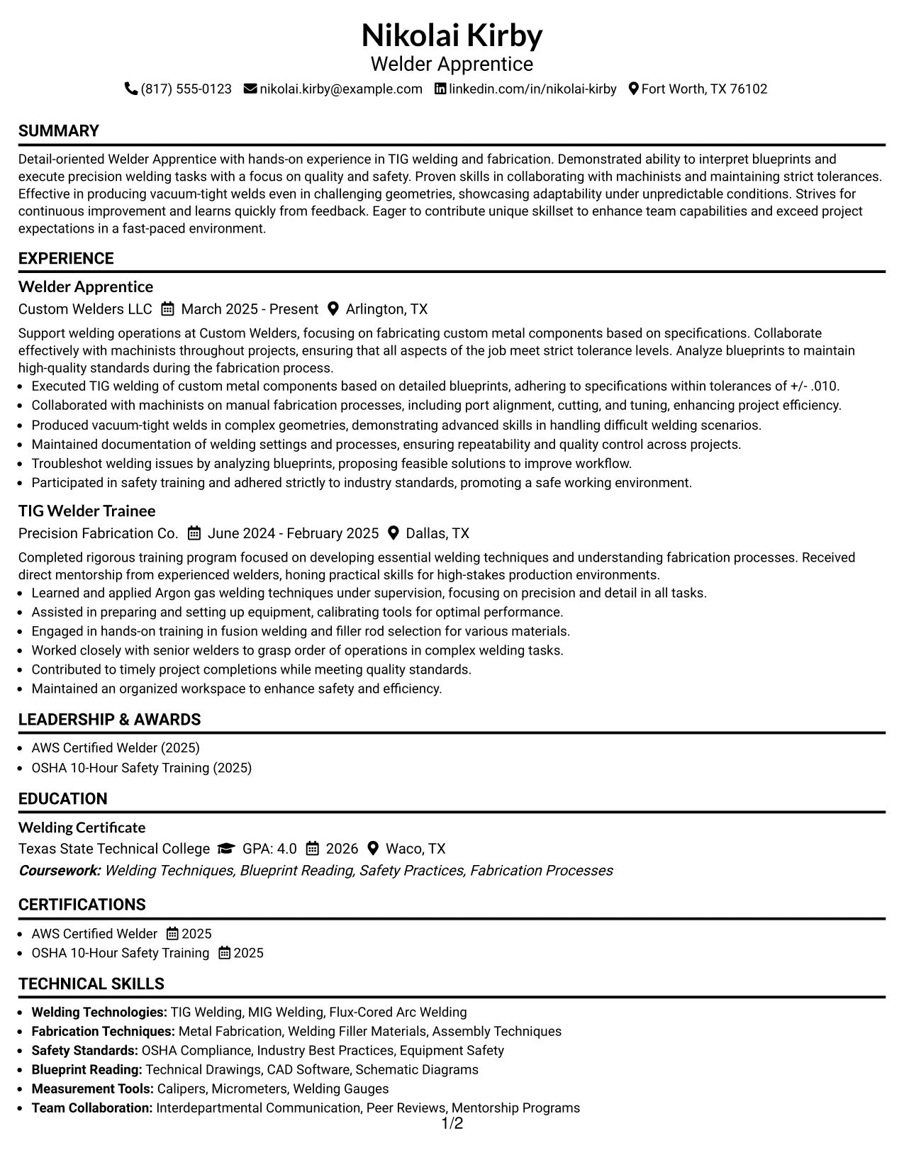 Resume Example Page 1