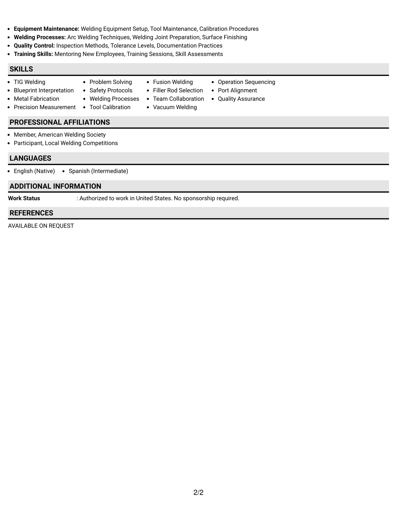 Resume Example Page 2