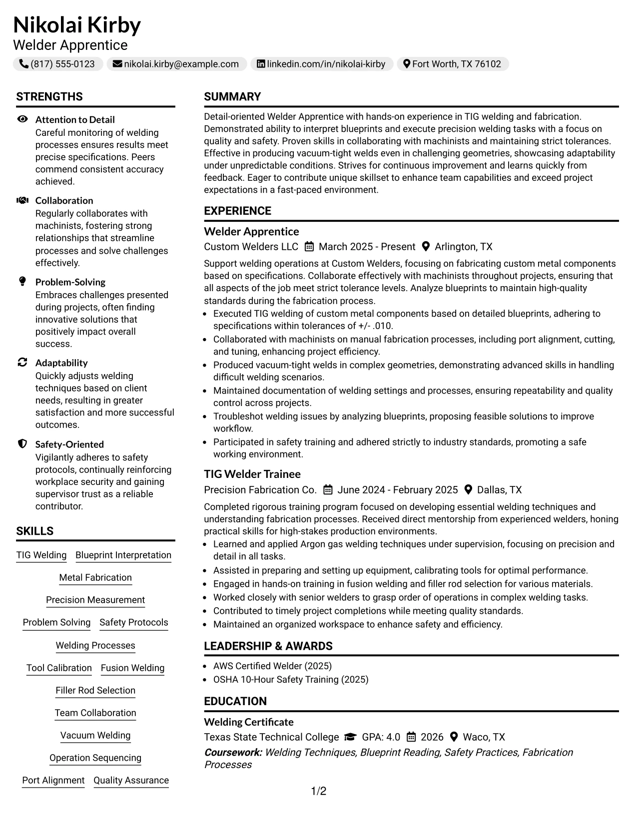 Resume Example Page 1