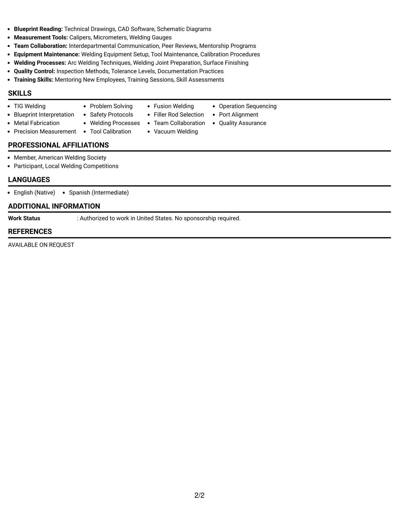 Resume Example Page 2