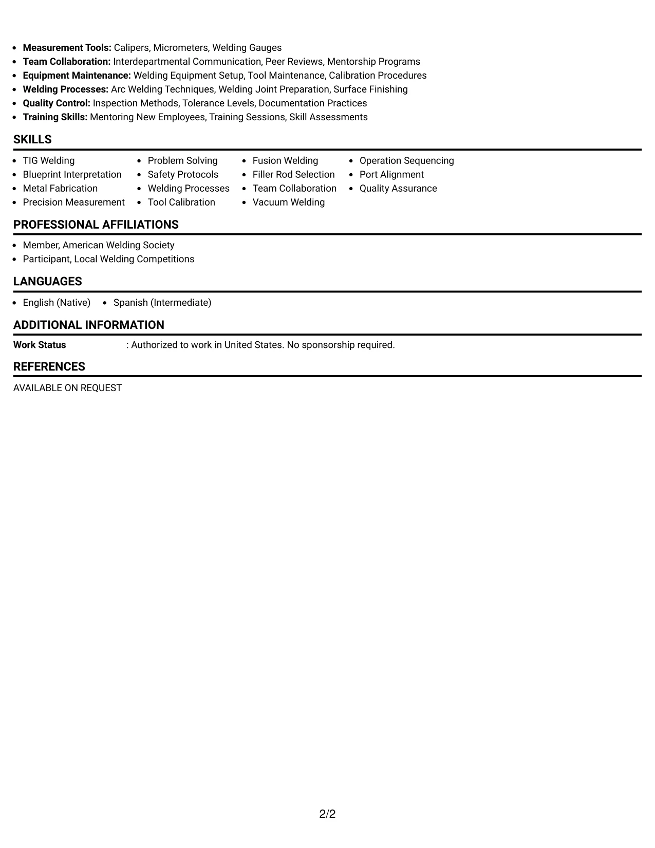 Resume Example Page 2