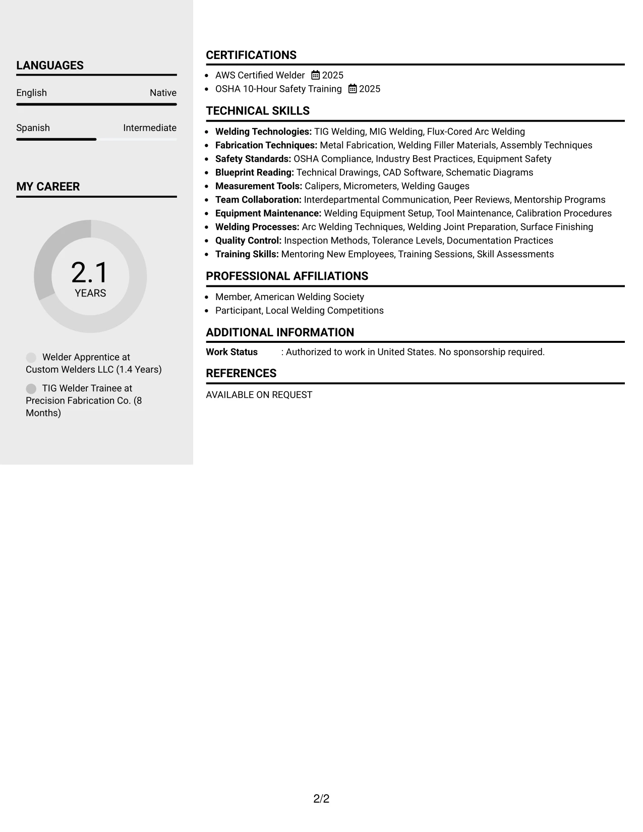 Resume Example Page 2