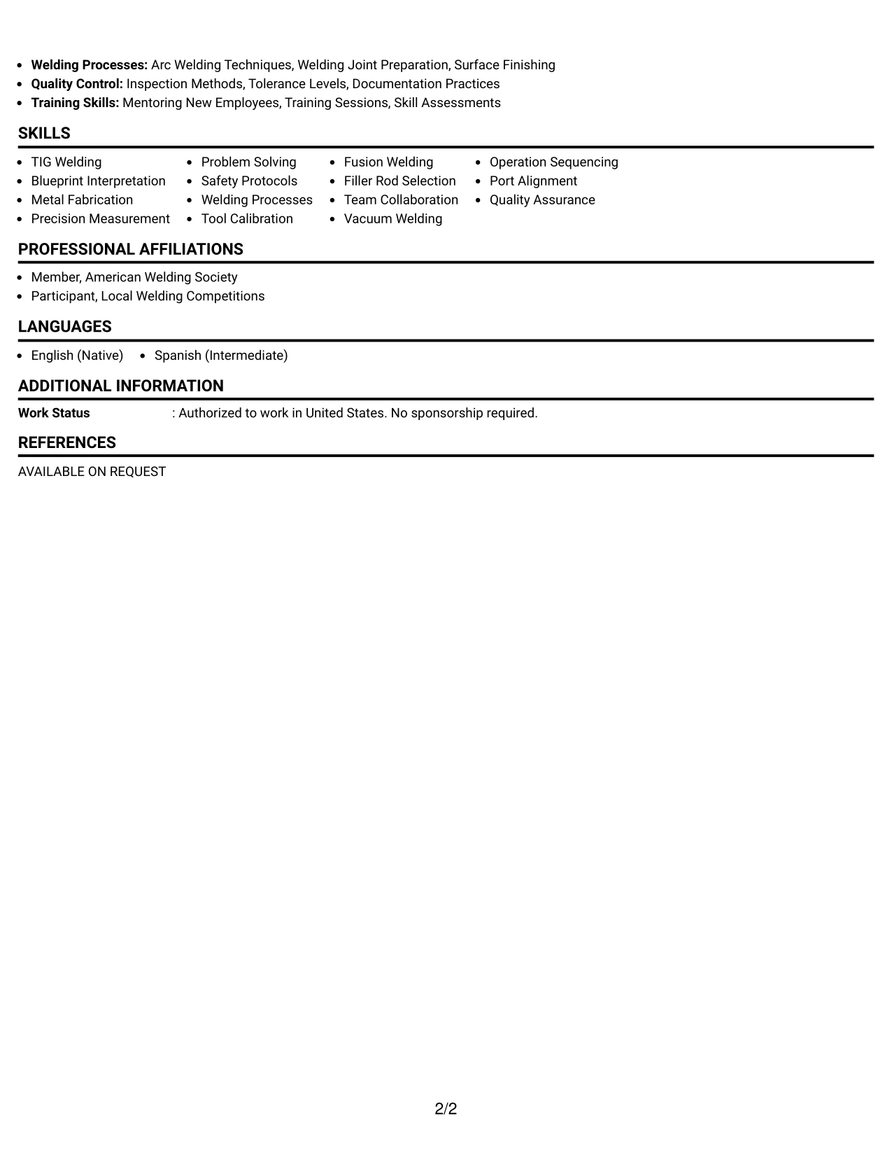 Resume Example Page 2