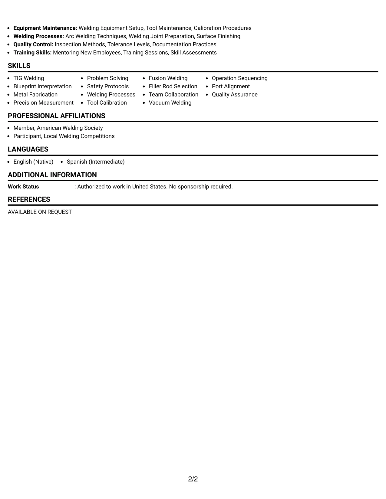Resume Example Page 2