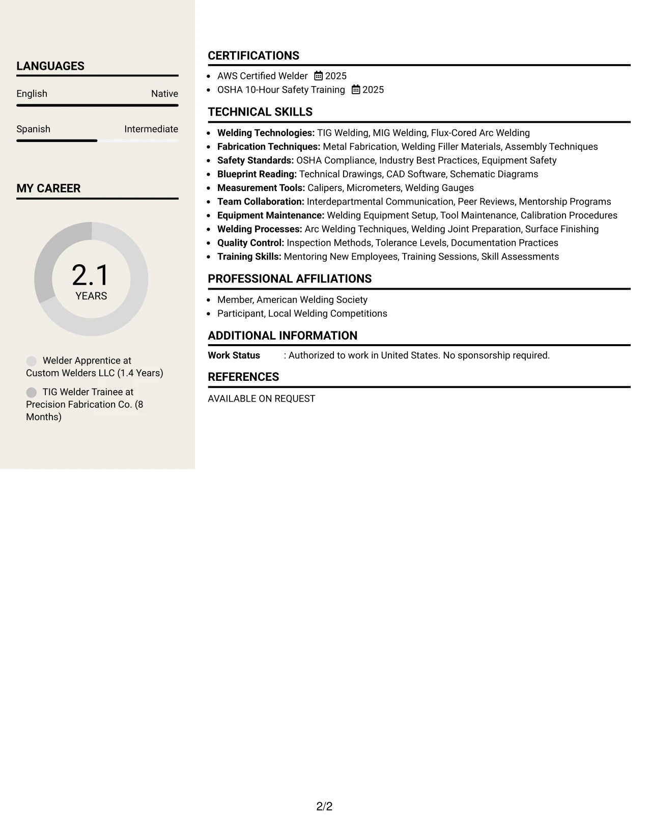 Resume Example Page 2