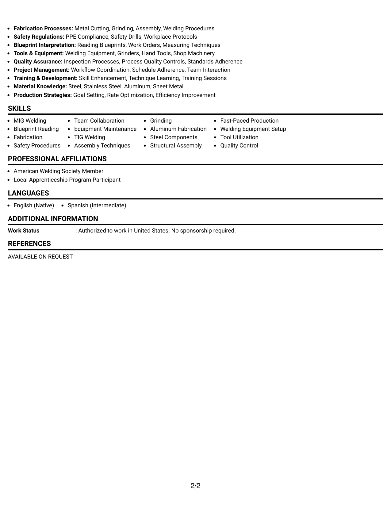 Resume Example Page 2