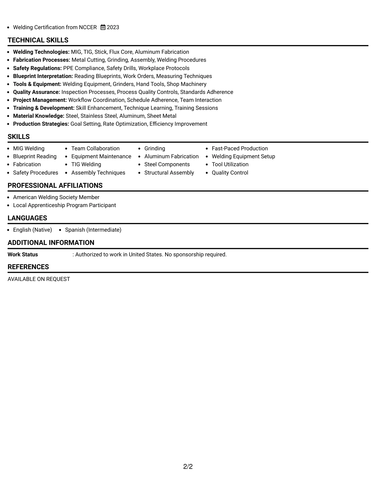 Resume Example Page 2