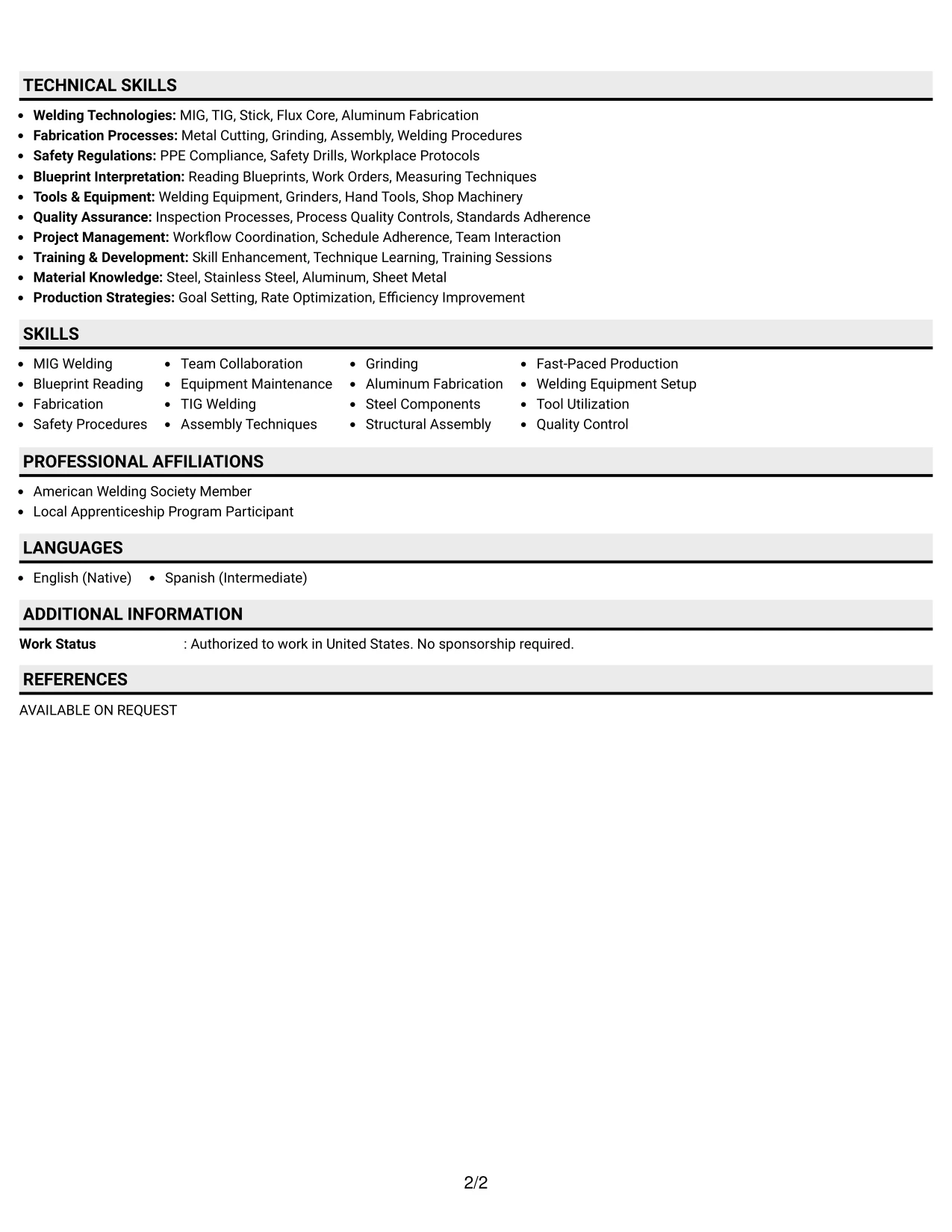 Resume Example Page 2