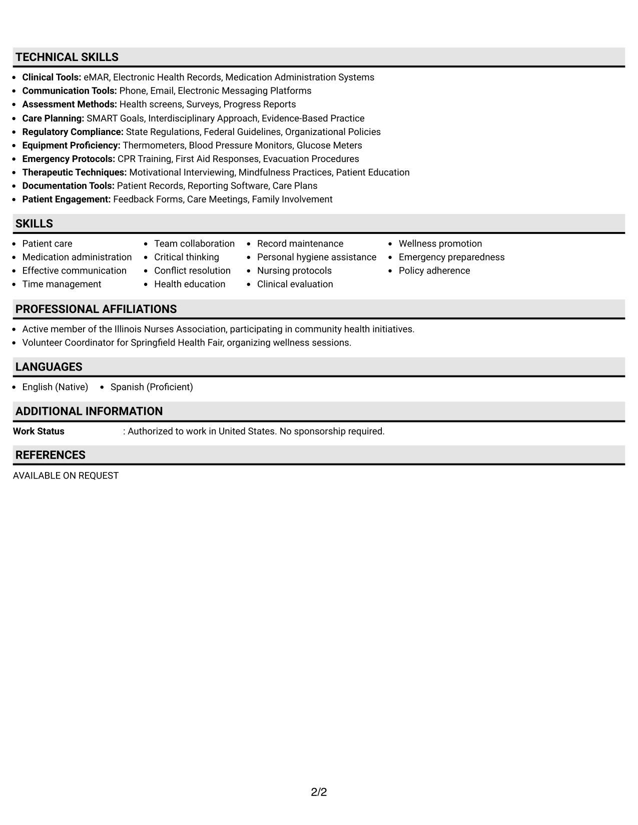Resume Example Page 2