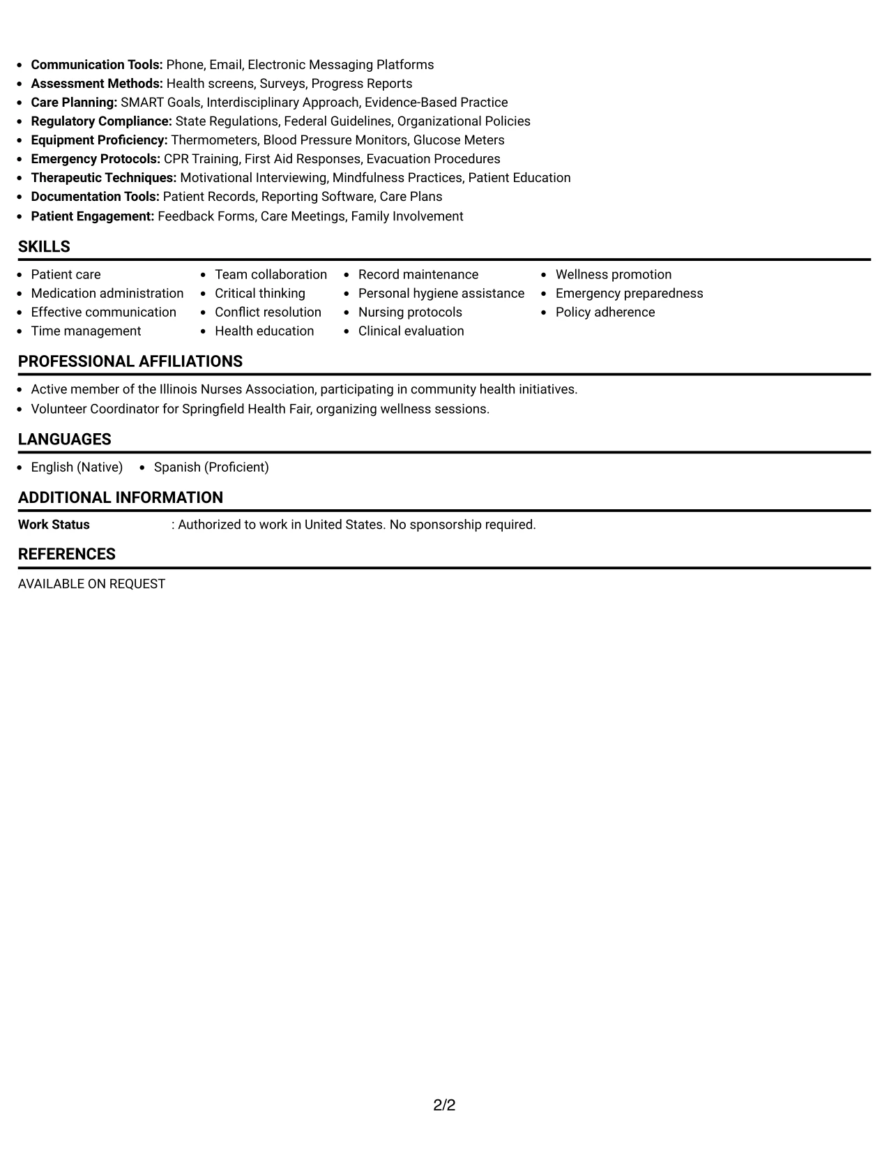 Resume Example Page 2
