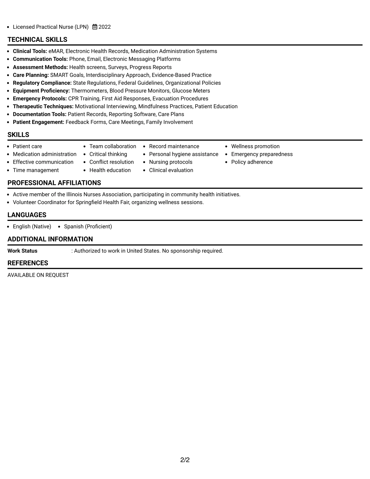 Resume Example Page 2