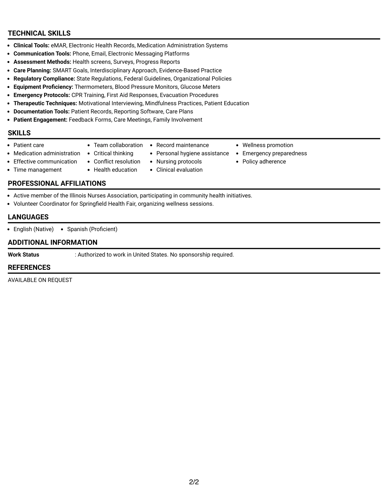 Resume Example Page 2