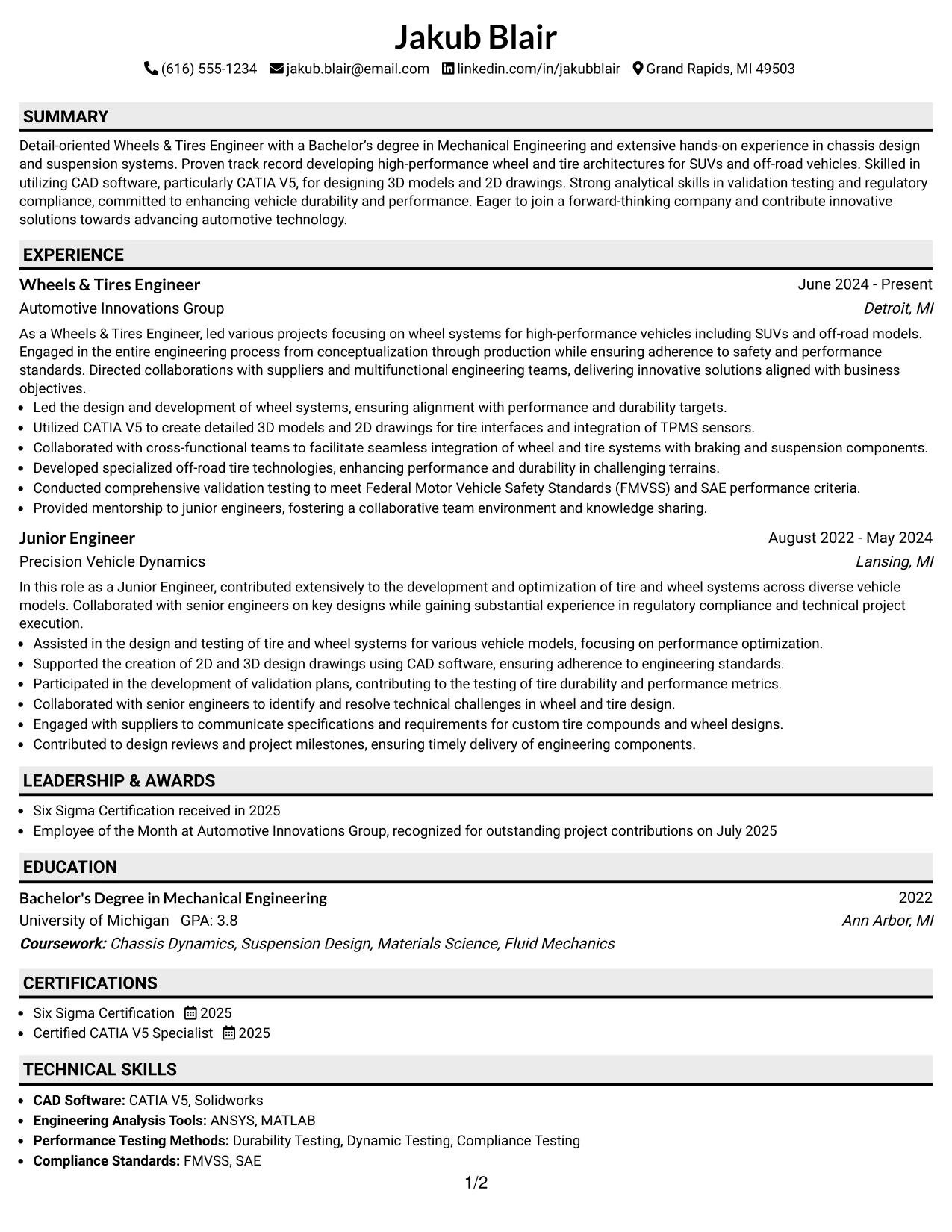 Resume Example Page 1