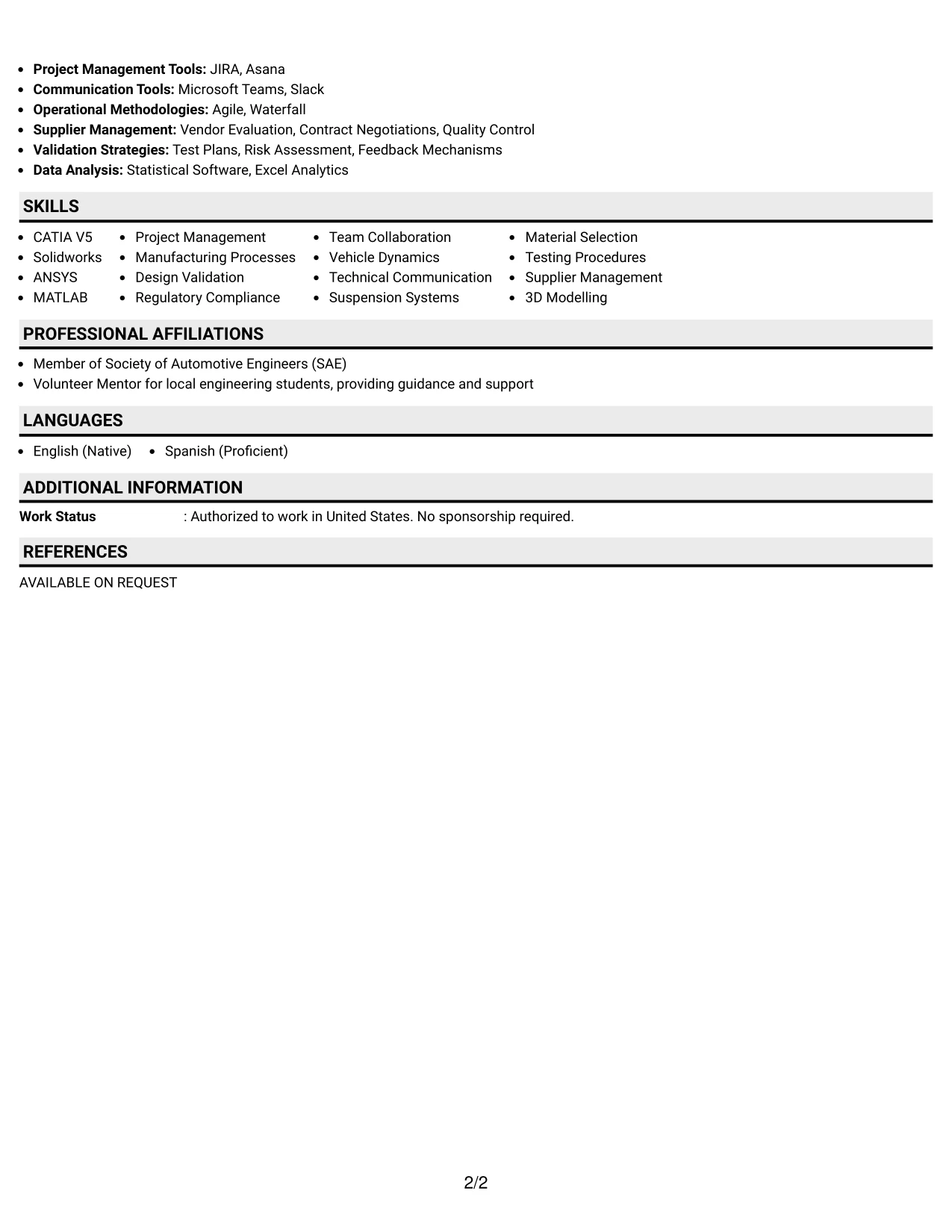 Resume Example Page 2
