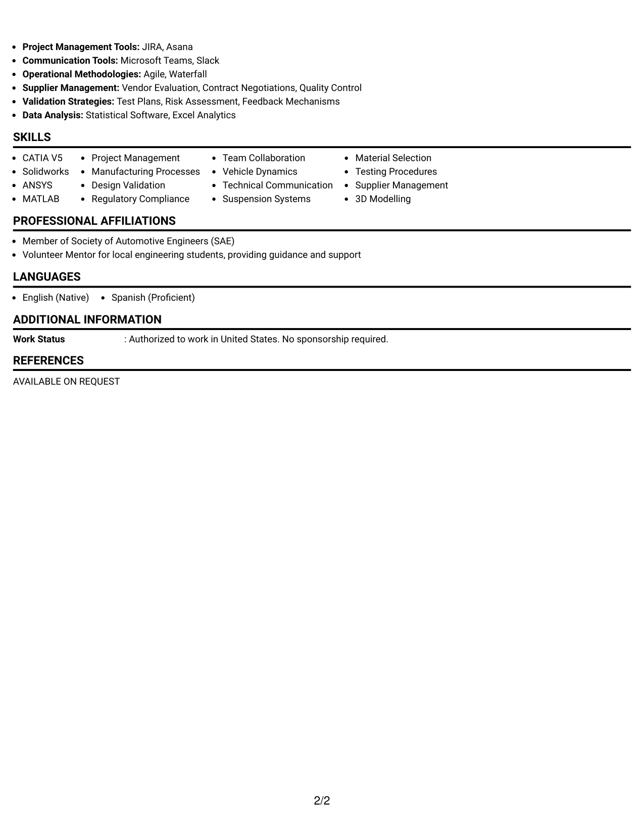 Resume Example Page 2