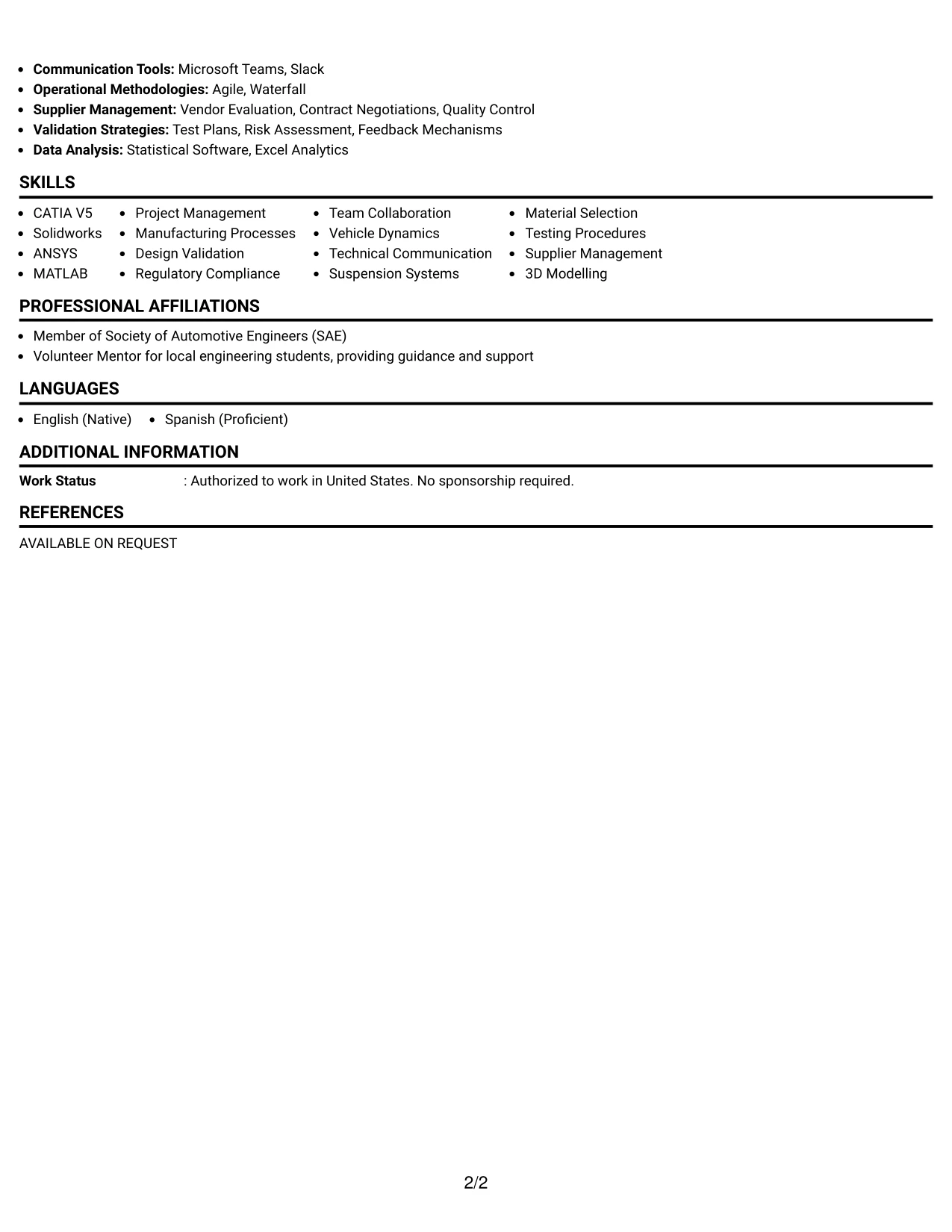 Resume Example Page 2