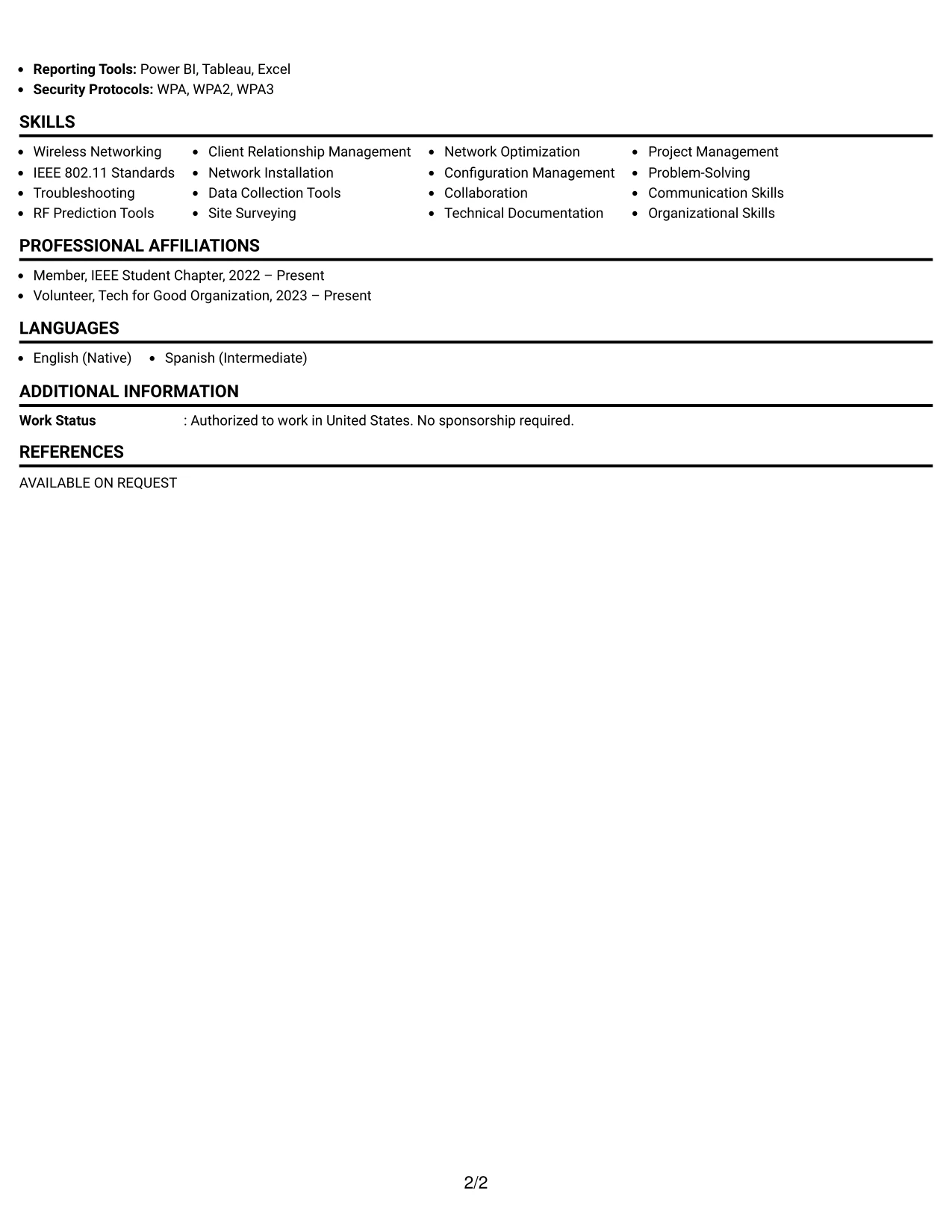 Resume Example Page 2