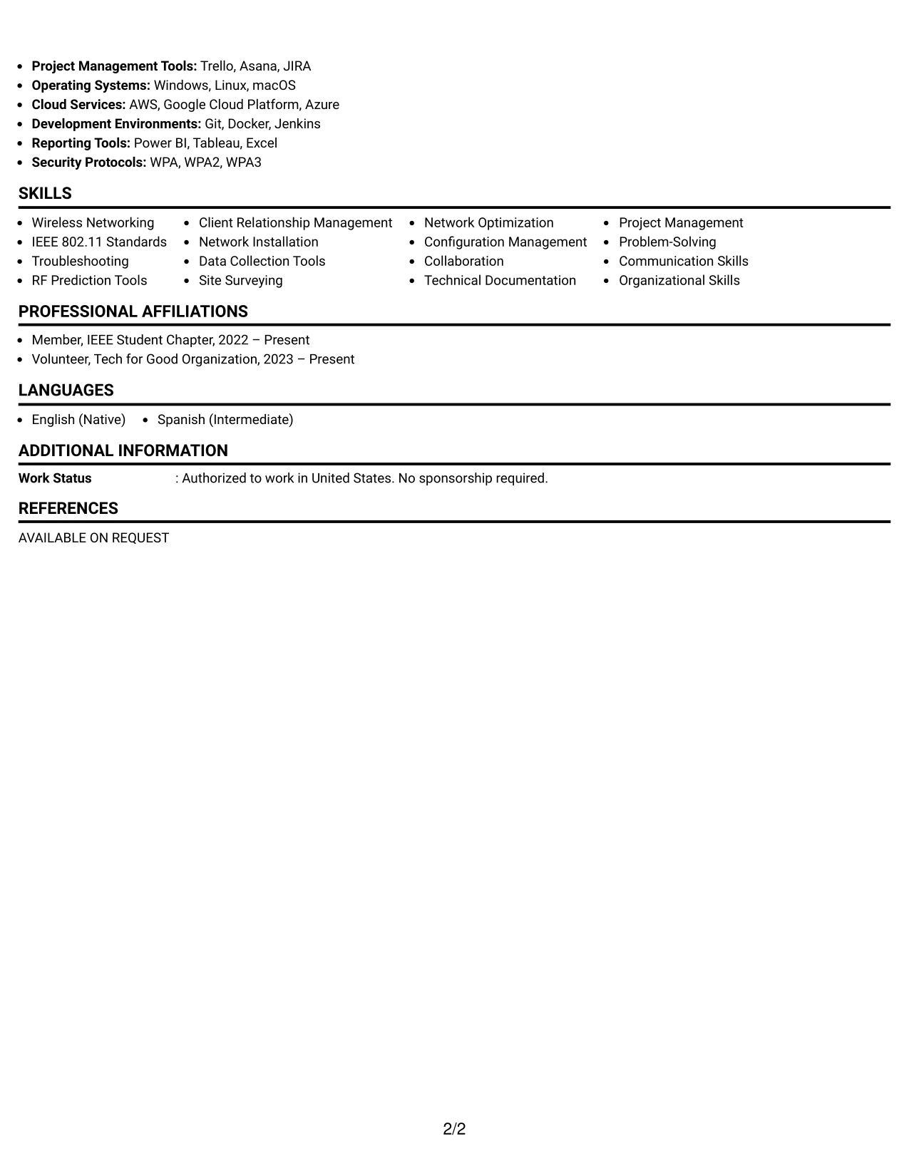 Resume Example Page 2