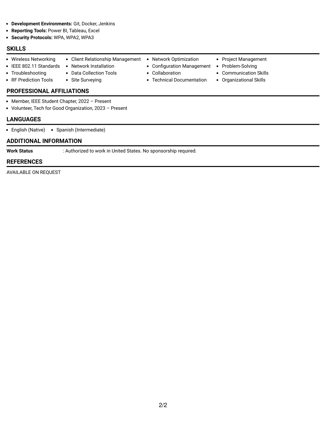 Resume Example Page 2