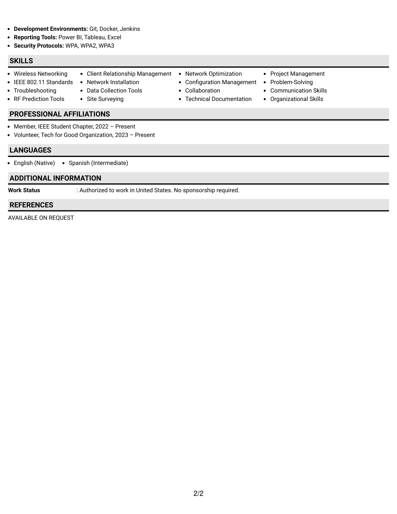Resume Example Page 2