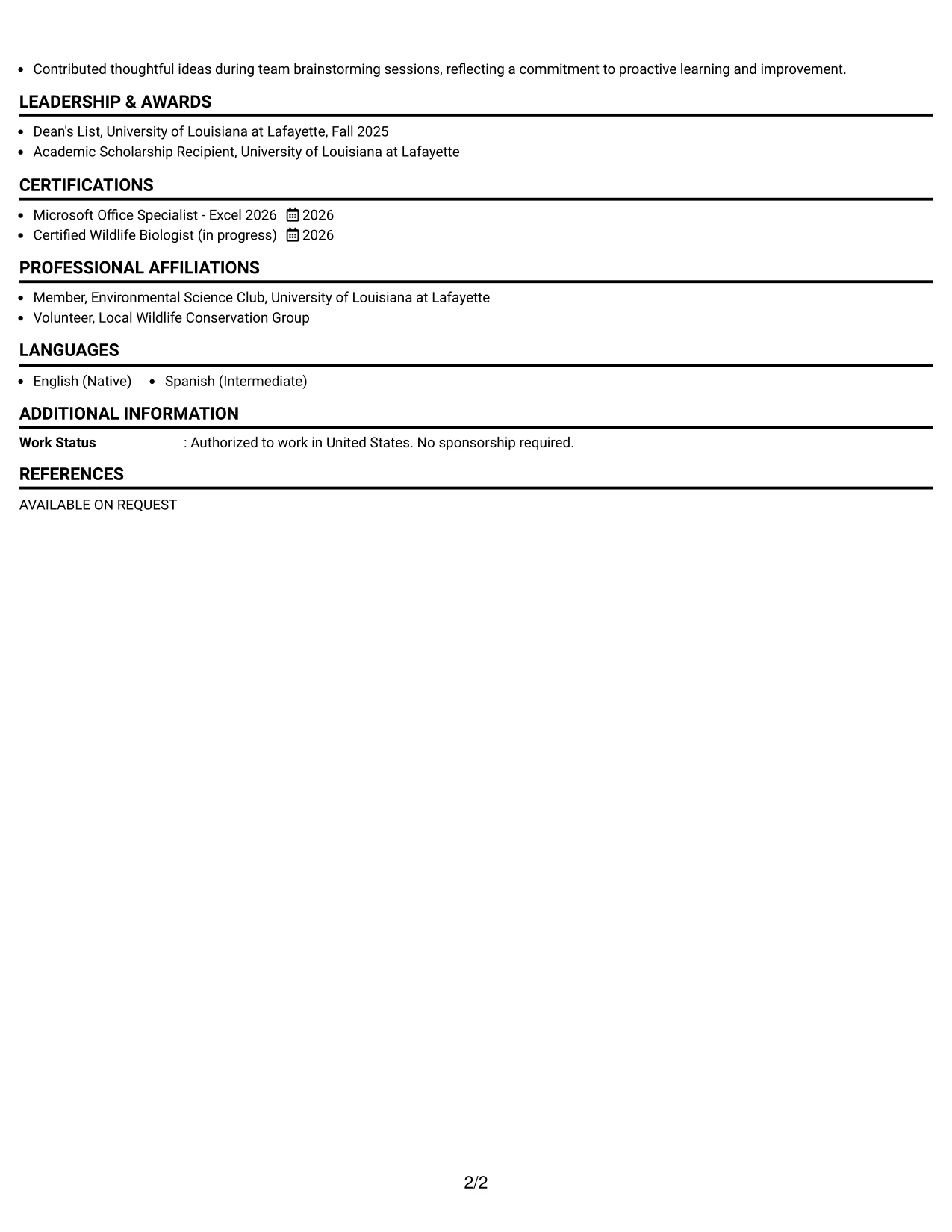 Resume Example Page 2