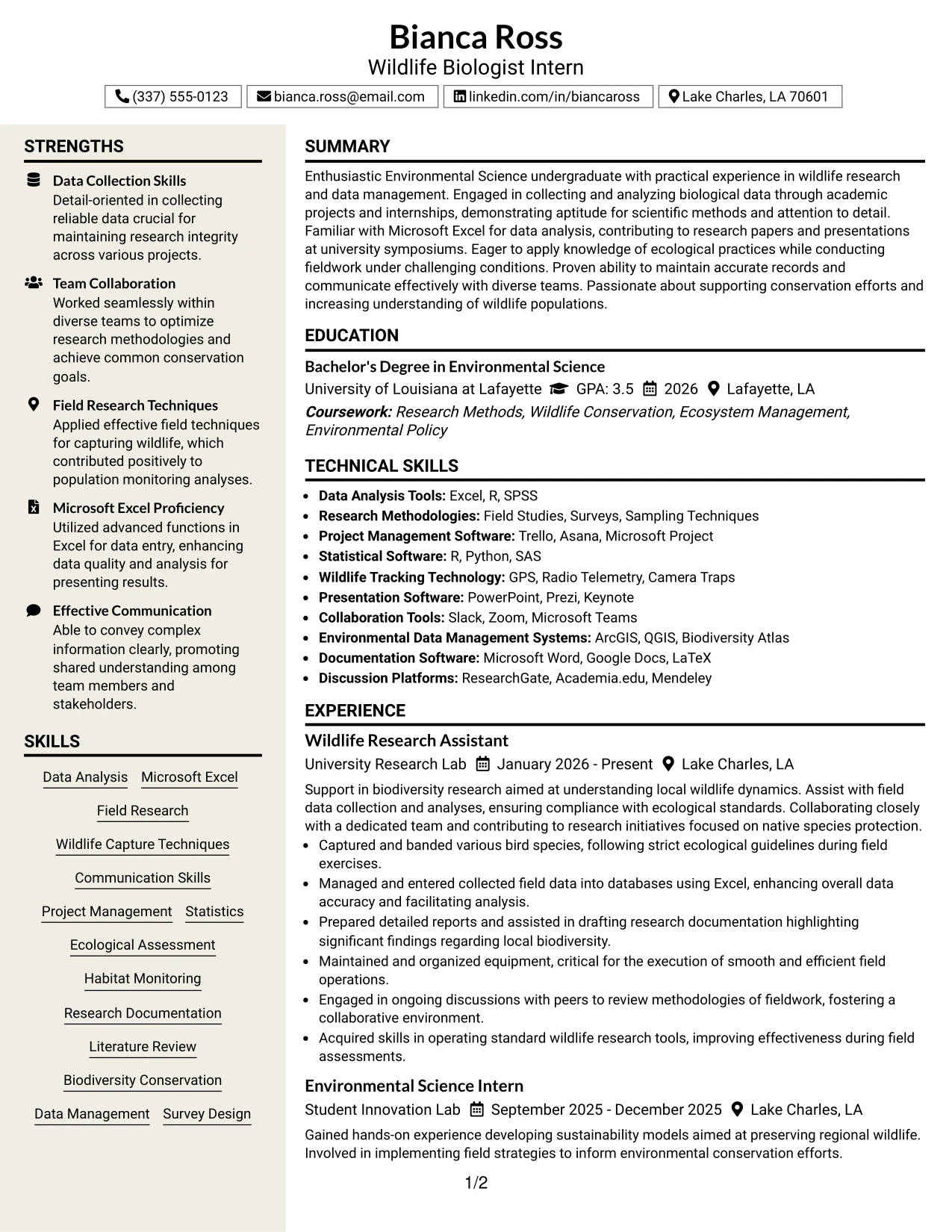 Resume Example Page 1