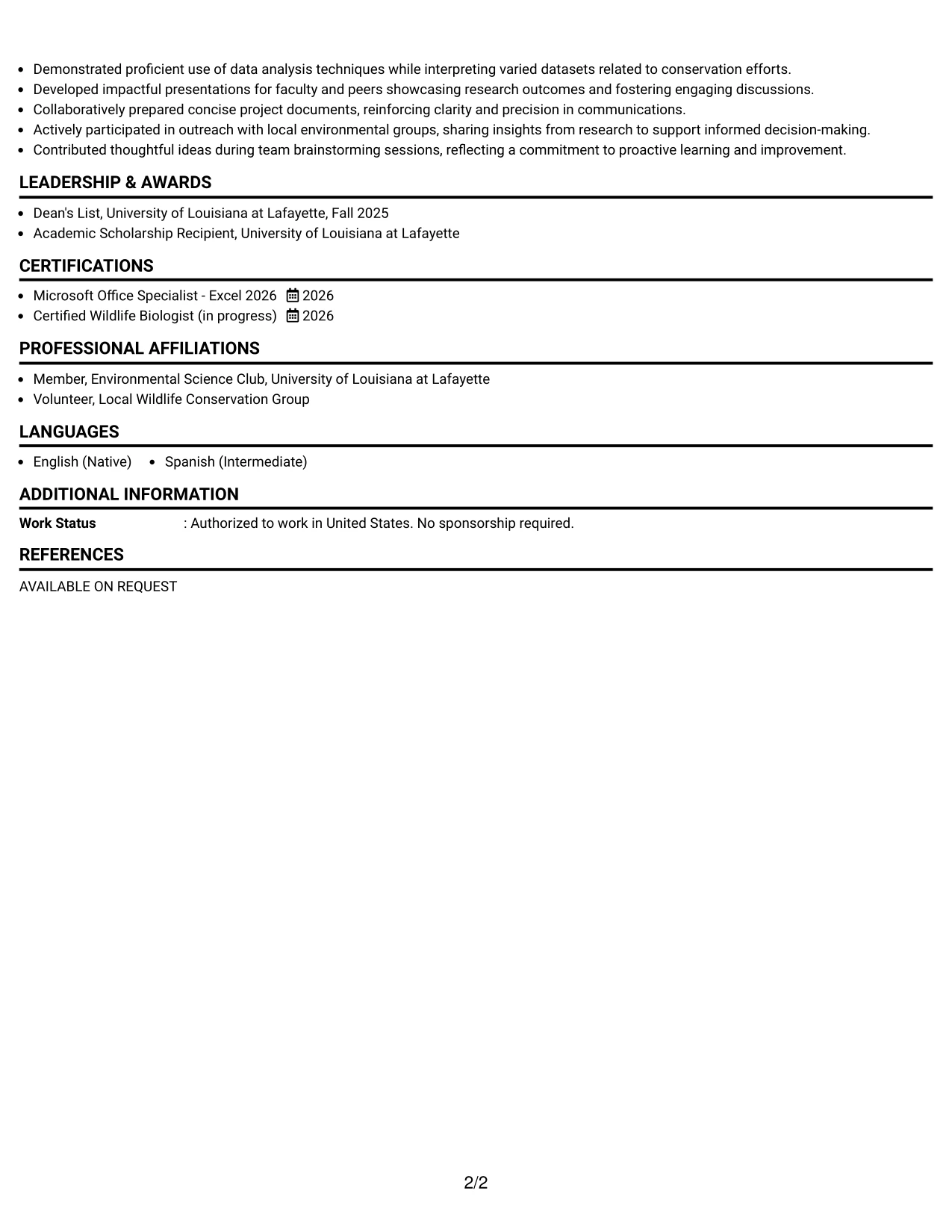 Resume Example Page 2