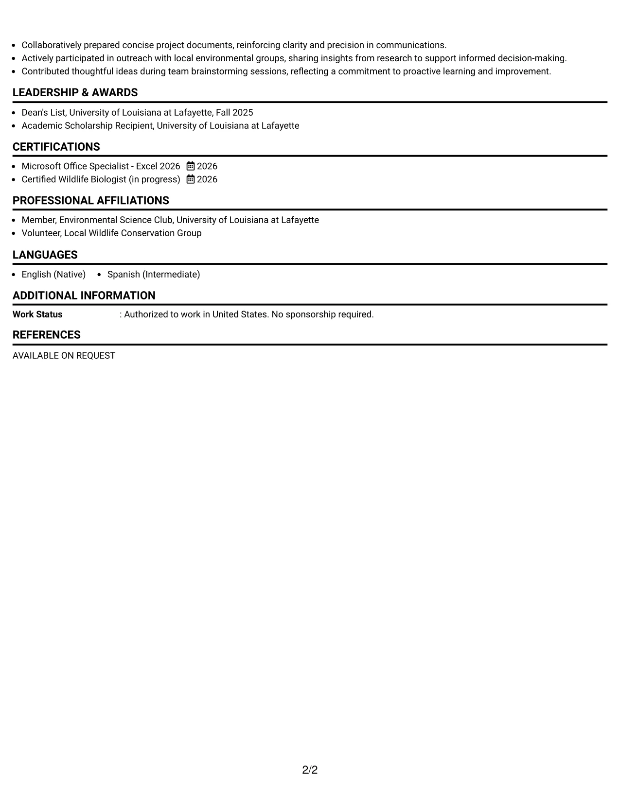 Resume Example Page 2