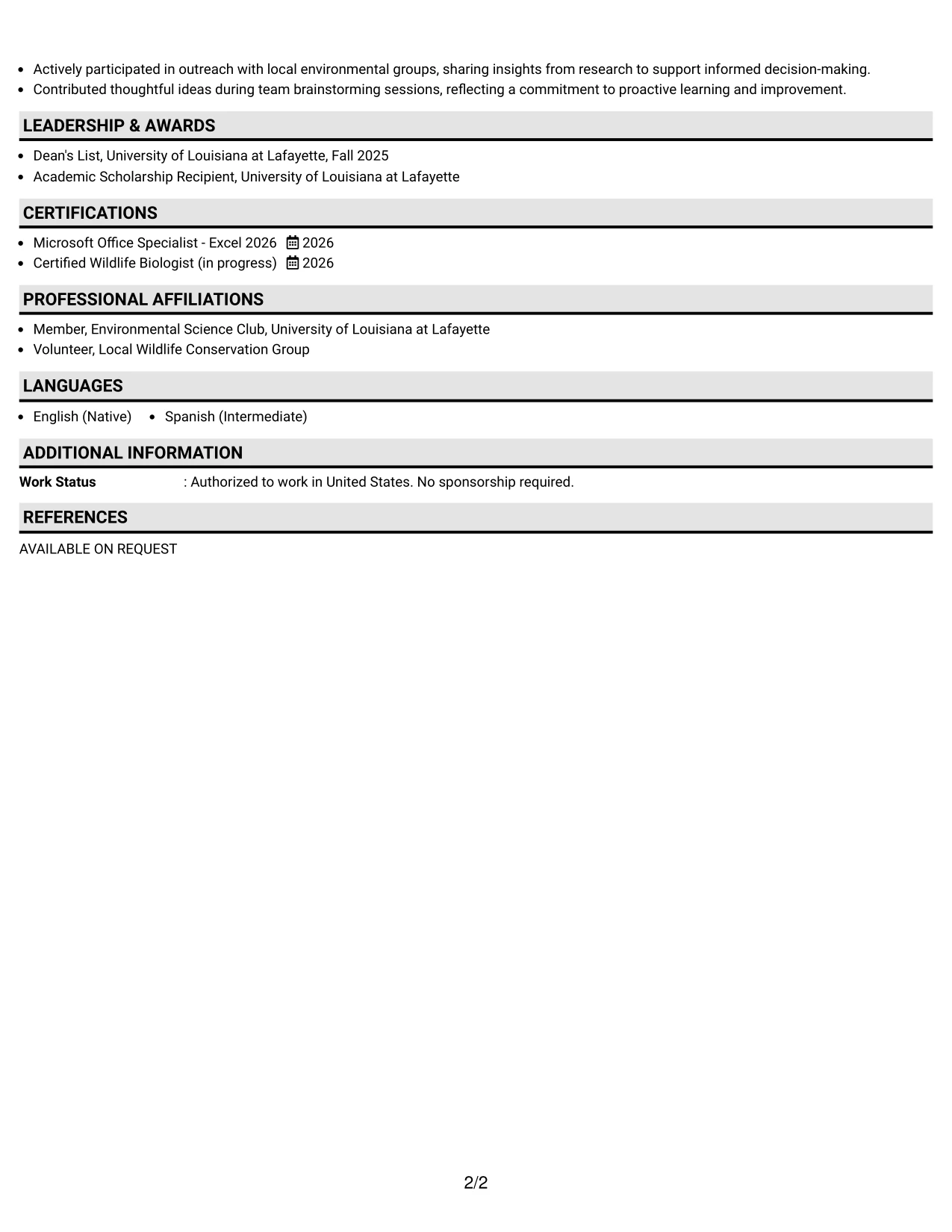 Resume Example Page 2