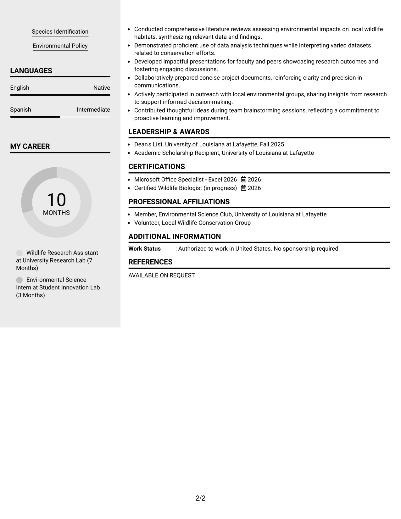 Resume Example Page 2