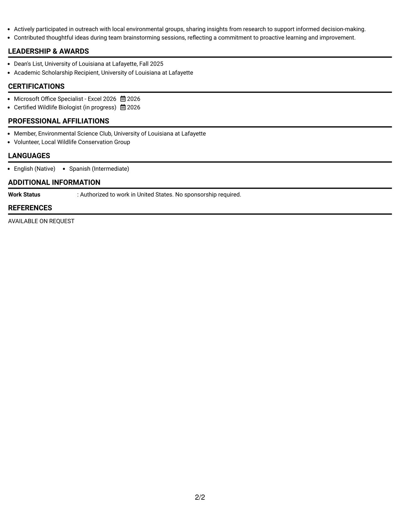 Resume Example Page 2