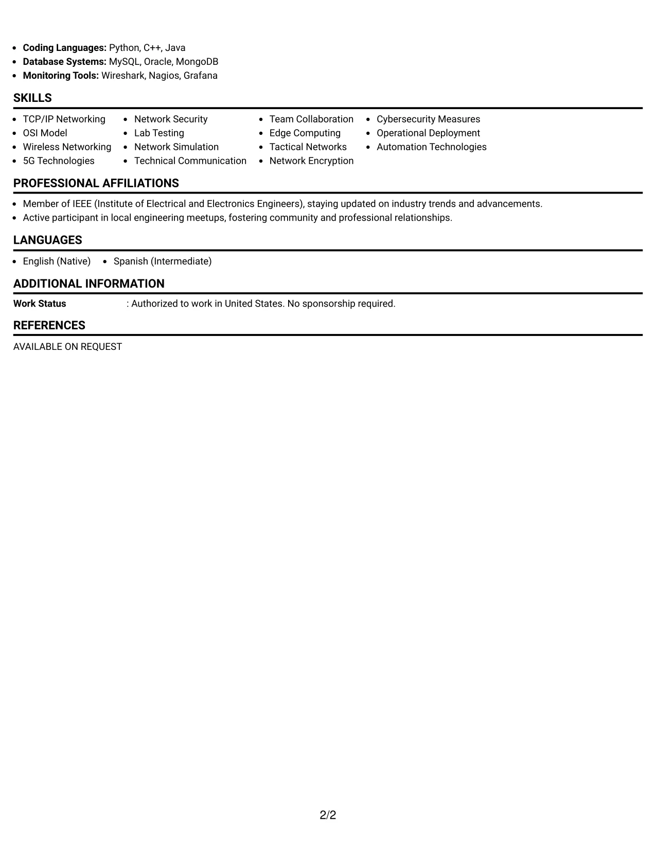 Resume Example Page 2