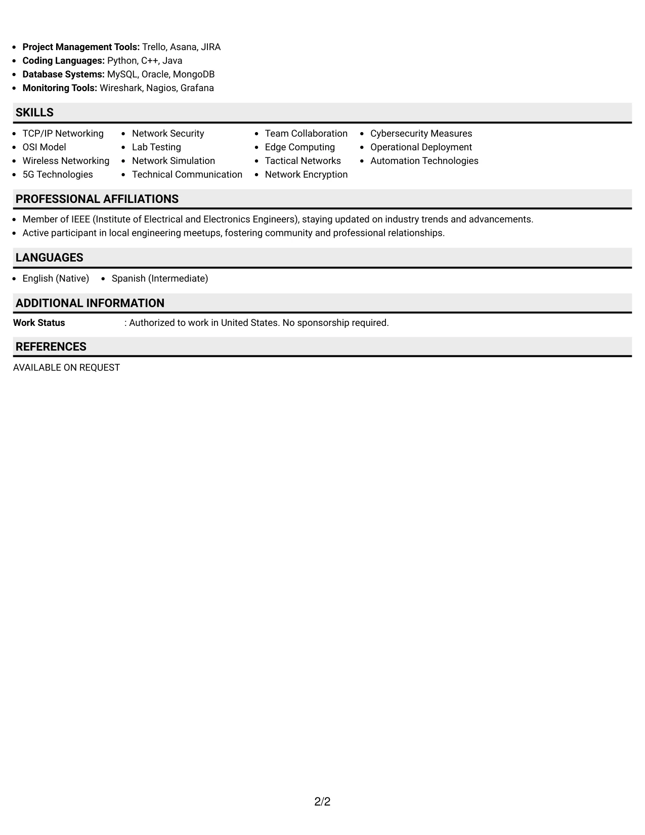 Resume Example Page 2