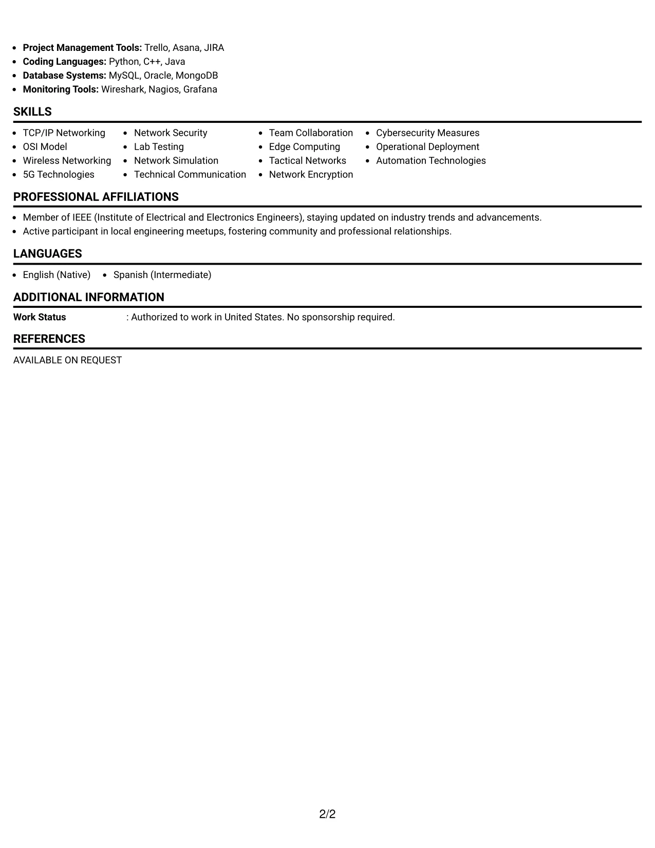 Resume Example Page 2