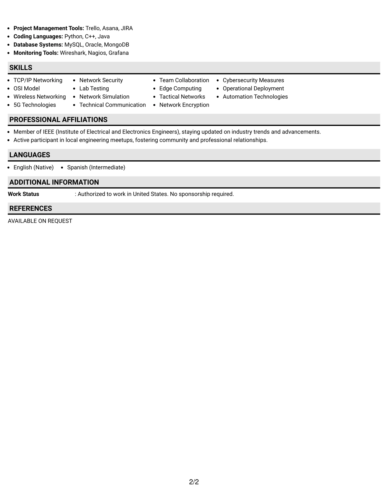 Resume Example Page 2