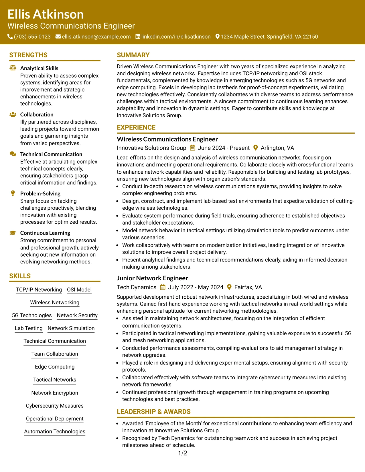 Resume Example Page 1