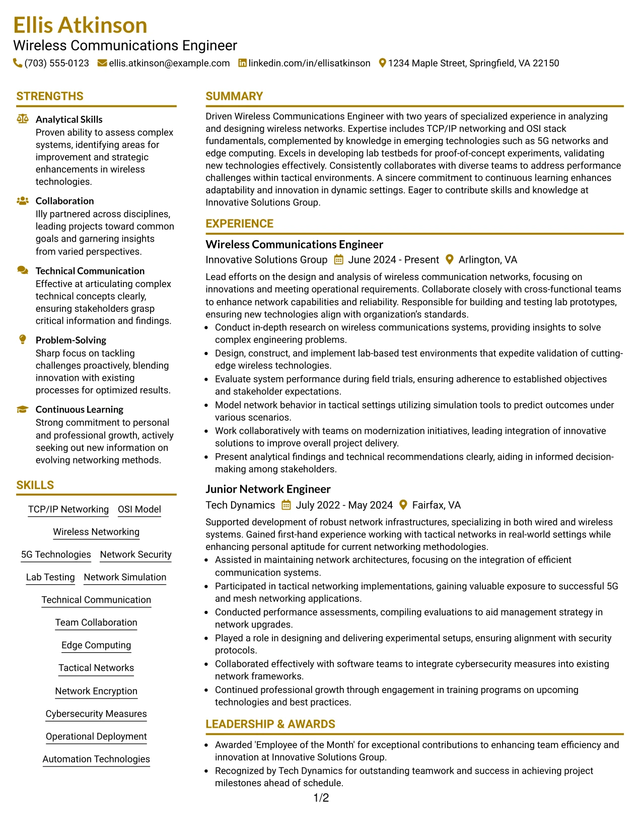 Resume Example Page 1
