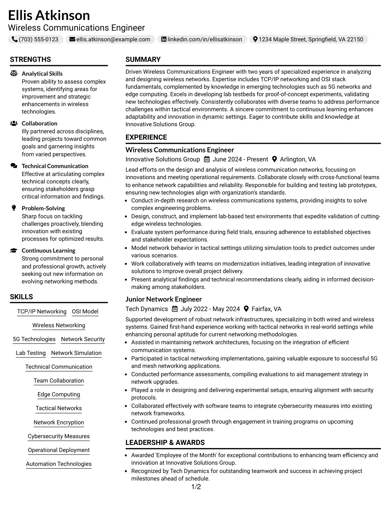 Resume Example Page 1