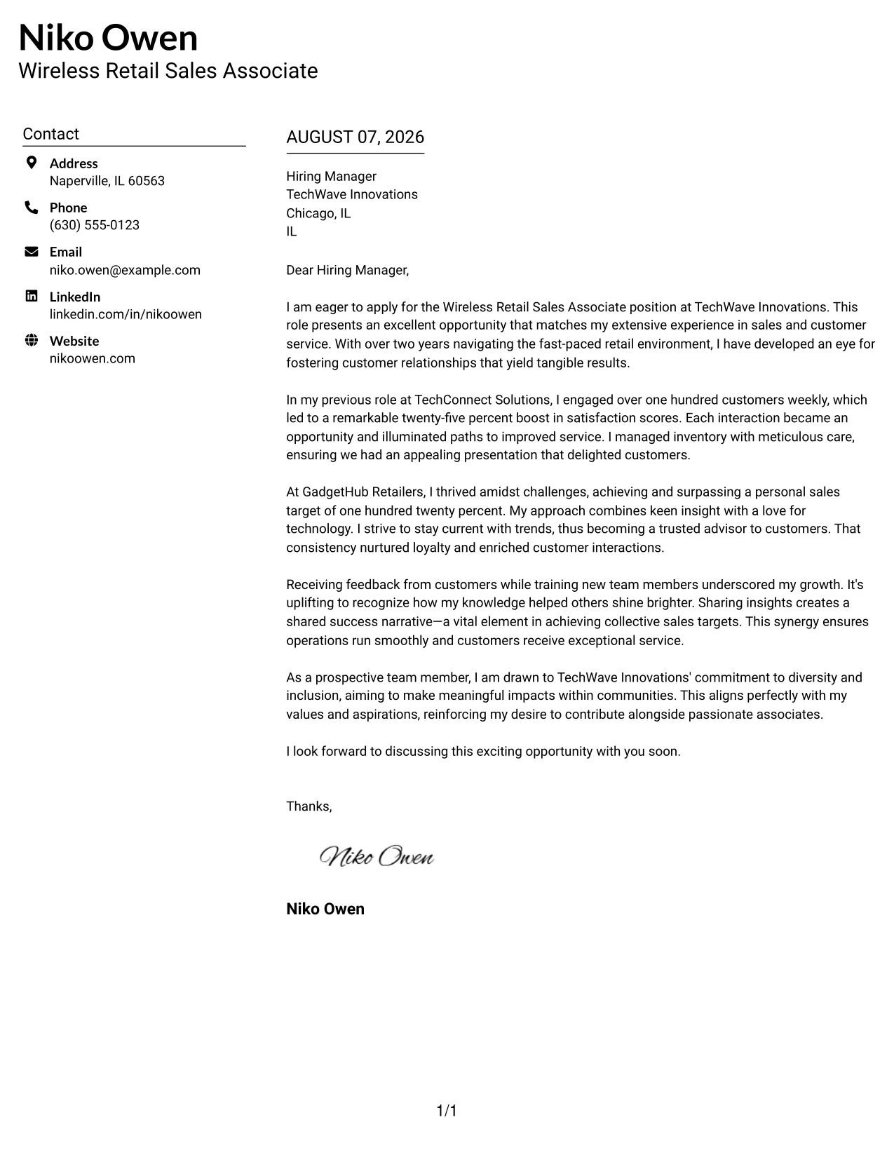 Resume Example Page 1