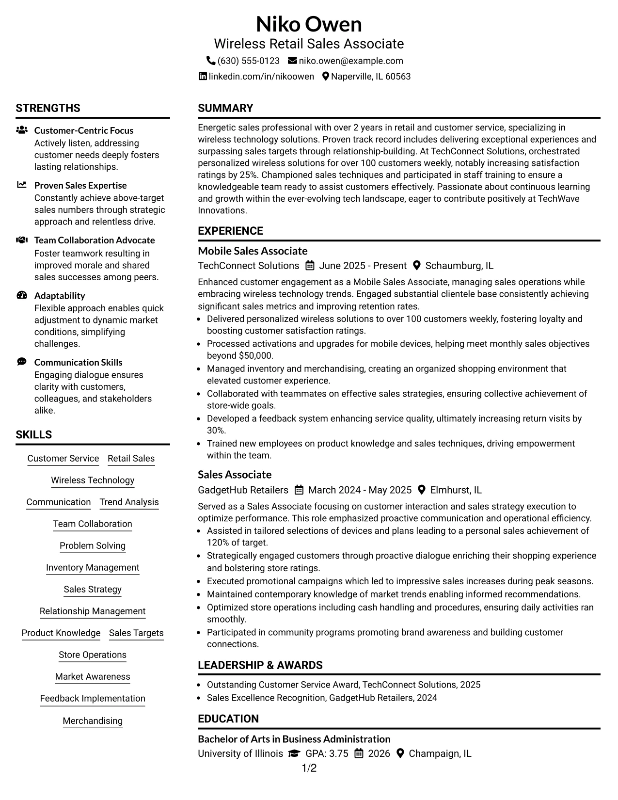 Resume Example Page 1